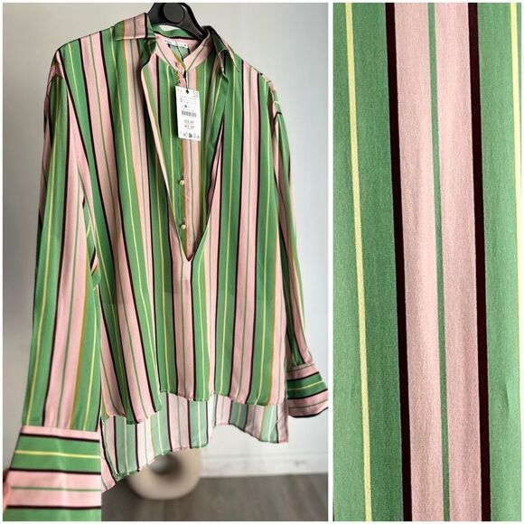 NWT Zara Viscose Striped Shirt S - Picture 3 of 3